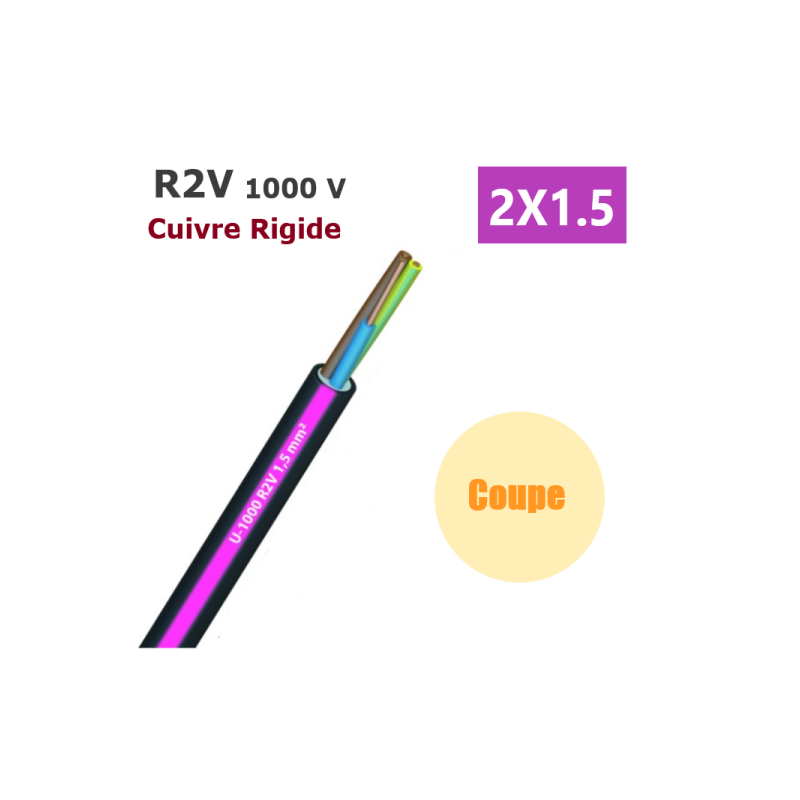 CABLE CUIVRE R2V 2X1,5 à la coupe