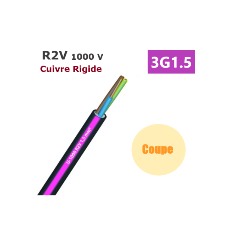 CABLE CUIVRE R2V 3G1,5 a la coupe