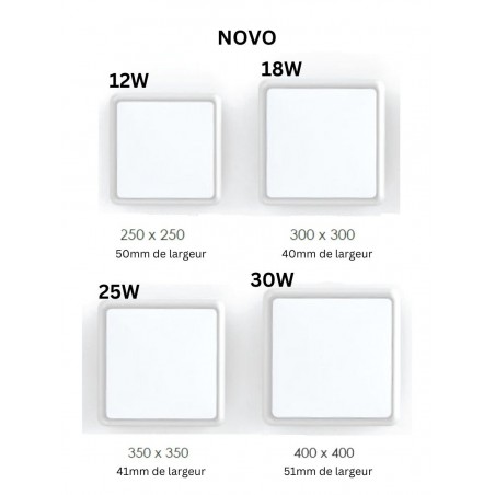 Plafonnier Saillie Mural Plafond Slim Déco Carré IP54 IK10 NOVO Dimensions