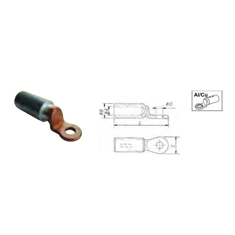 Cosse longue bimetal Aluminium Cuivre section 300 mm2 M16 POINCONNAGE
