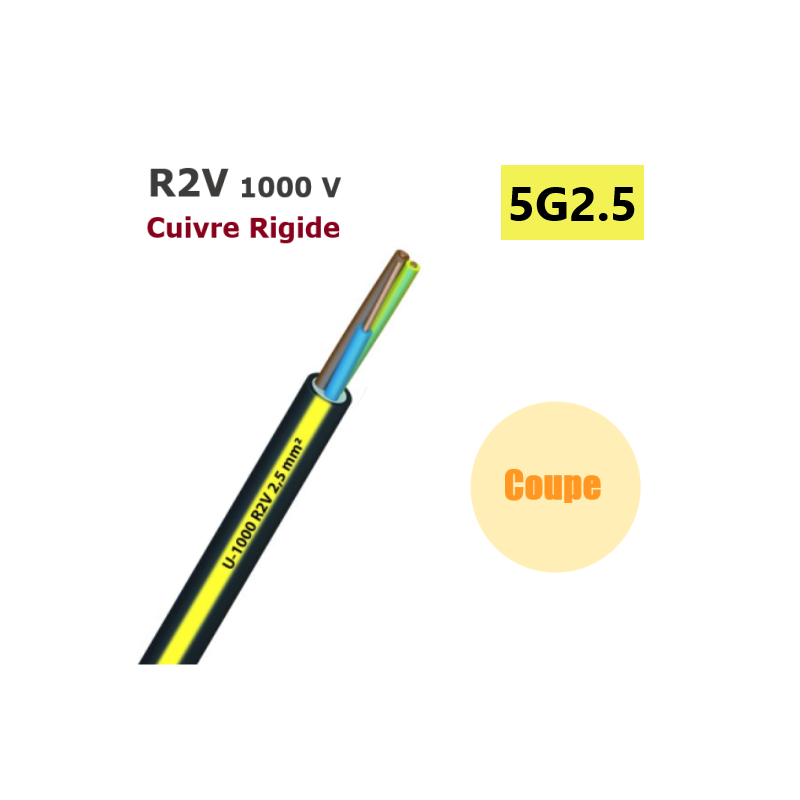 CABLE CUIVRE R2V 5G2,5 à la coupe